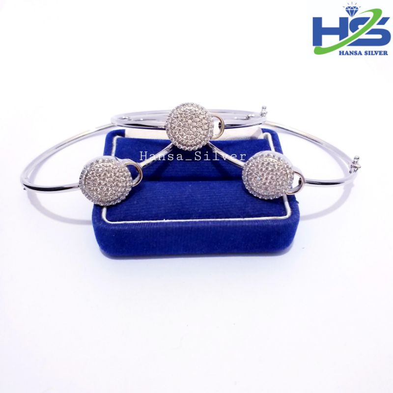 Gelang Bangle Perak Asli Silver 925 Lapis Emas Putih Model Bulat Permata - Perhiasan Perak Wanita