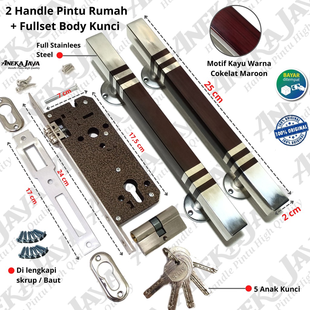 Handle Set Kunci Panjang 25 cm Murah /  Gagang pintu rumah / Pegangan pintu Rumah Minimalis Terbaru