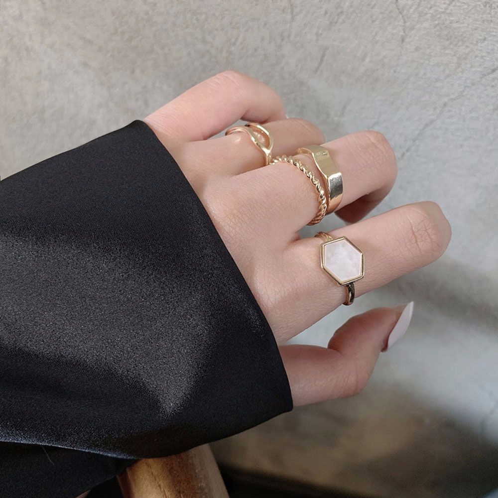 MXBEAUTY Women Girls Rings Set Vintage Fashion Jewelry Finger Rings Twist Minimalism Hollow Korean Fritillaria Alloy Joint Rings/Multicolor