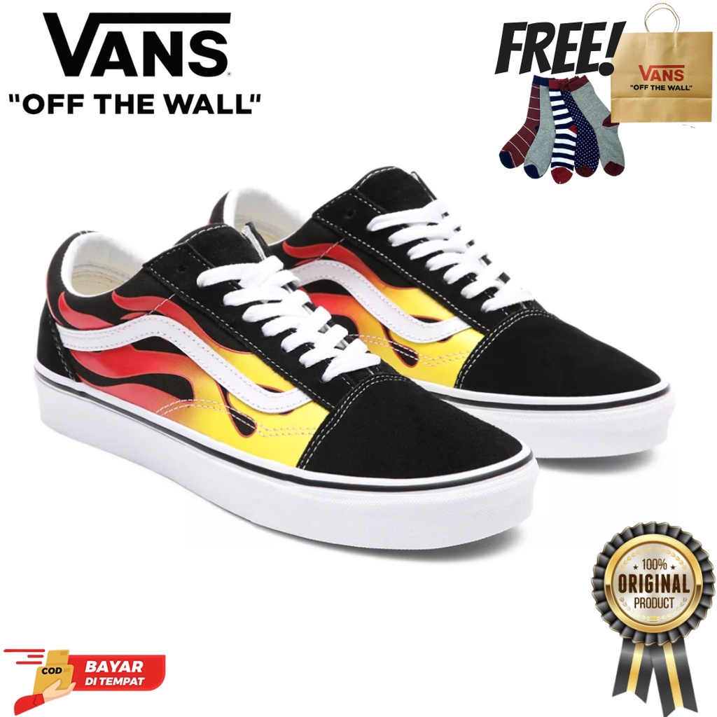 SALE DISKON! V4NS OLDSKOOL FLAME BLACK/WHITE CLASSIC 100% ORIGINAL BNIB