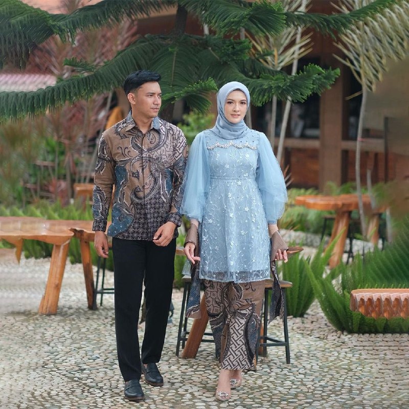 [REAL PICT] Set kebaya brokat kombinasi batik/couple tunangan/batik pria modern/kebaya brokat terbaru/baju couple keluarga kondangan SINTYA