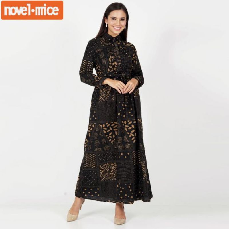 gamis novel mice ethnic floral print dress size m
