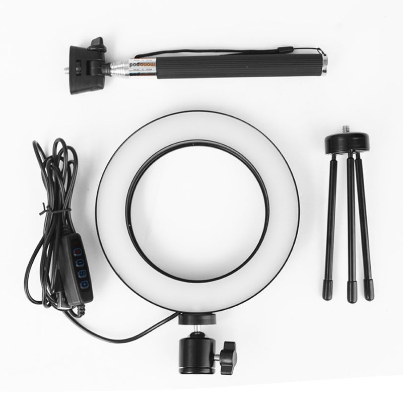 Lampu Halo Ring Light LED Kamera 16CM with Tongsis Tripod