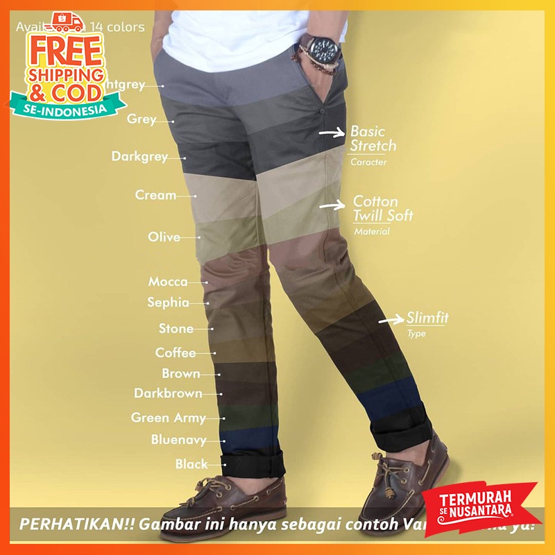 [COD] CELANA CHINO Panjang pria Slimfit KERJA Santai Casual Formal Hitam Abu Cream Mocca Army Navy