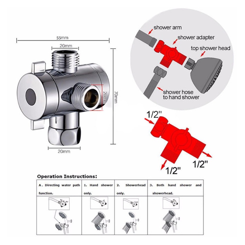 Gro T-adapter Konektor 3 Arah Bahan Plastik Untuk Toilet Bidet Shower Untuk Head Dive