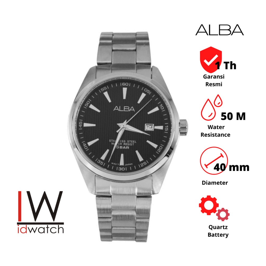 Alba AG8387X1 Jam Tangan Pria Original AG8387 Cowok Strap Rantai Stainless Steel