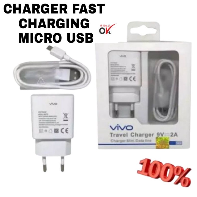 Charger Vivo 9V-2A Original 100% Charger Vivo Fast Charging Support Hp Vivo Y12,Y12s Micro USB