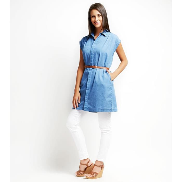 SOPHIE MARTIN PARIS WHITE PONCIRUS BLUE S DRESS WANITA DRPNB6S