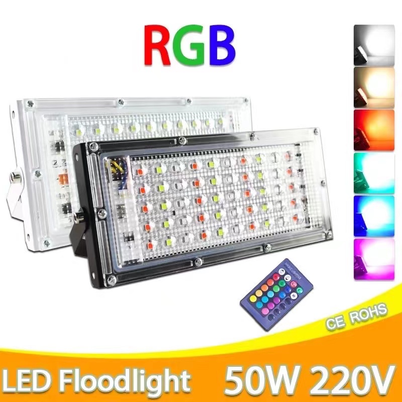 Lampu Sorot Led RGB 50w 220v Slim Warna Warni Led Sorot Remote