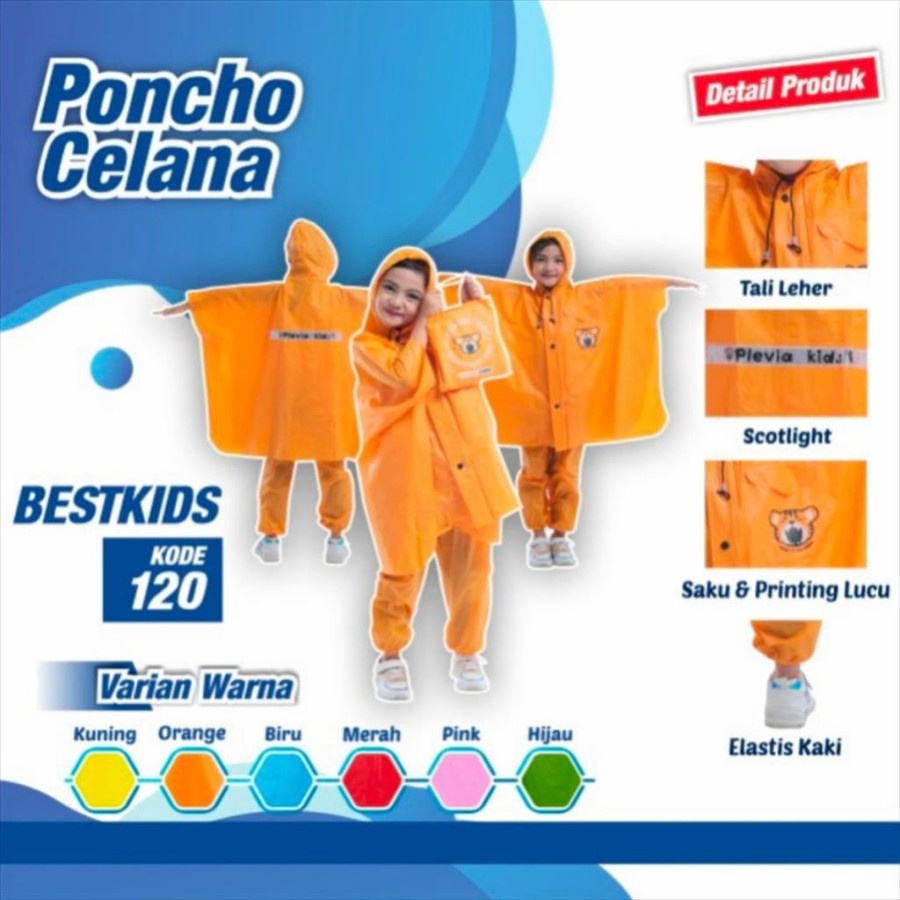 Setelan Jas Hujan Anak Model Ponco Baju dan Celana Anak Jas Mantel Jaket Ponco 4-8 Tahun Jas Hujan Karakter Lucu