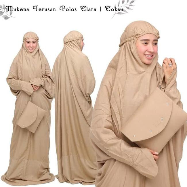 Mukena Dewasa Bali Terusan Polos Clara Coklat Susu