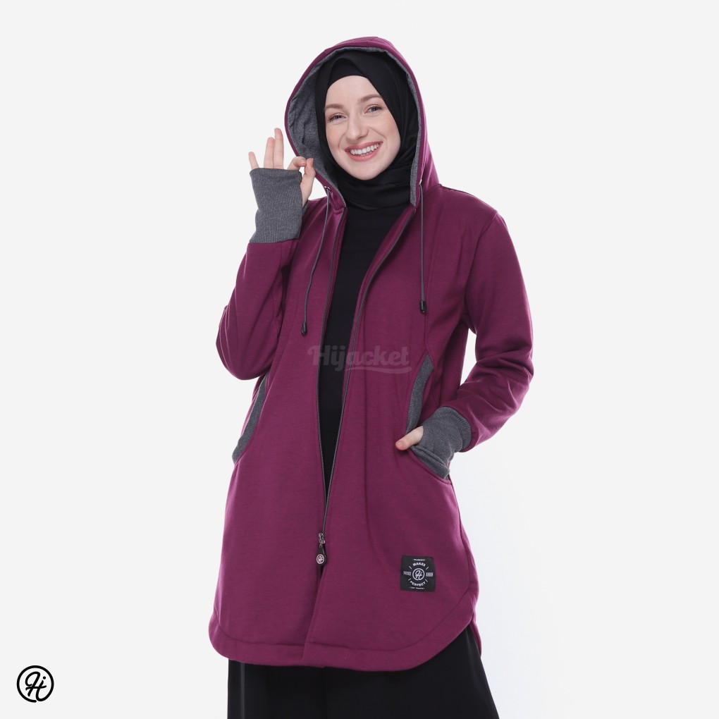 HIJACKET ELEKTRA | HIJAKET JAKET HIJAB PANJANG WANITA MUSLIMAH SYAR'I-Burgundy