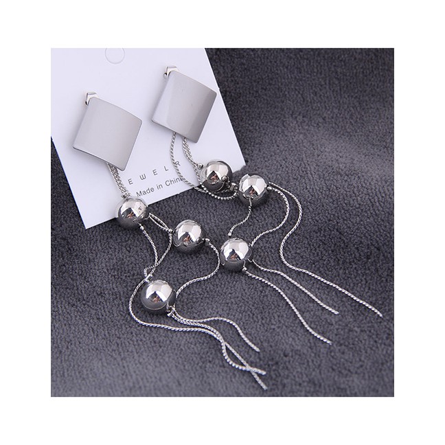 LRC Anting Tusuk Fashion 925 Silver Pin Metal Square Tassel Earrings A58682