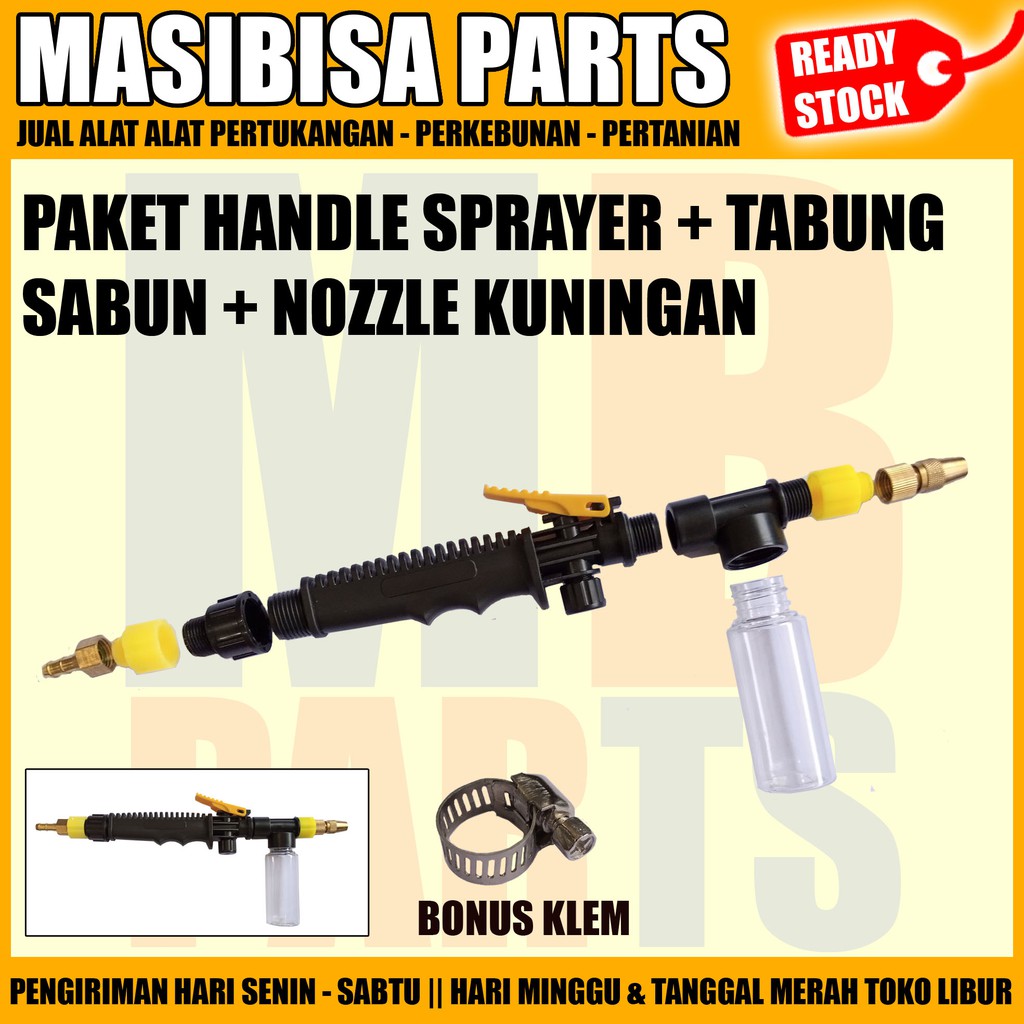 SET HANDLE SPRAYER DENGAN TABUNG SABUN DAN NOZEL KUNINGAN