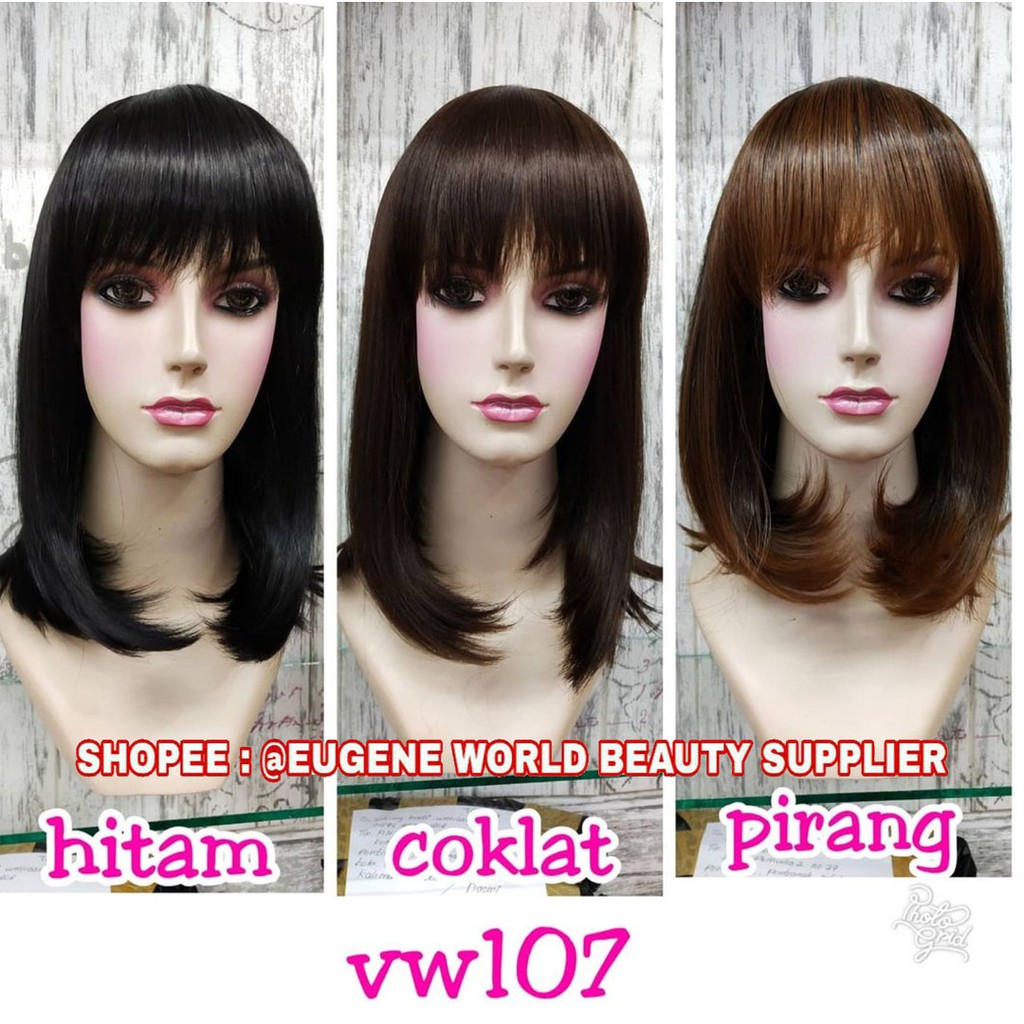 RAMBUT PALSU WIG WANITA PENDEK LURUS BOB PONI DEPAN PONI KOREA WIG KOREA NATURAL 107