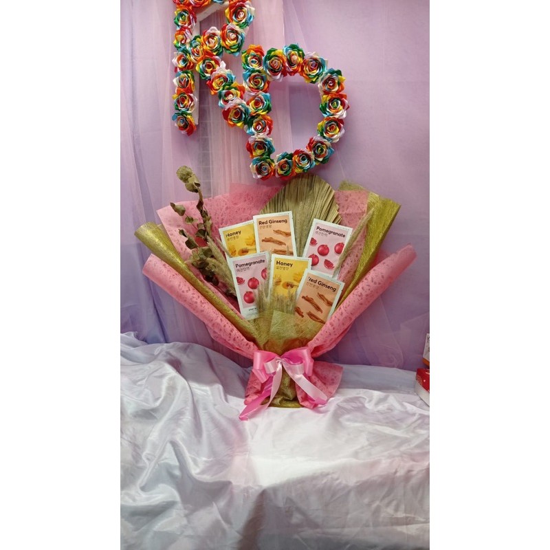 Buket bunga masker wajah / red ginseng / honey / pomegranate