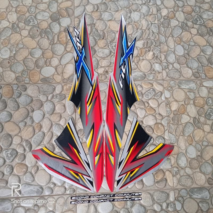 stiker striping motor honda supra FIT X 2007-2008 silver-merah