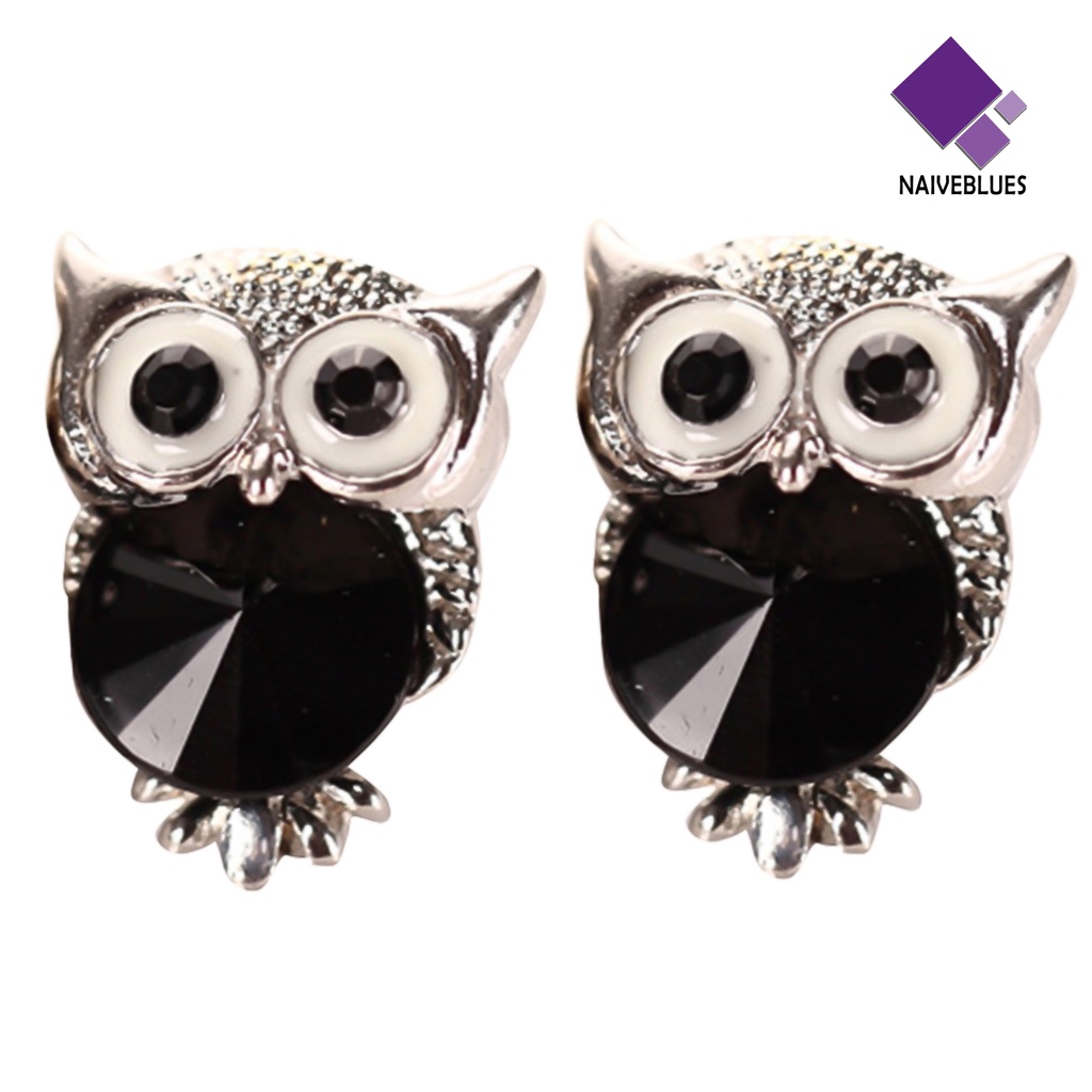 Anting Stud Bentuk Burung Hantu Aksen Berlian Imitasi Bahan Alloy Untuk Pesta