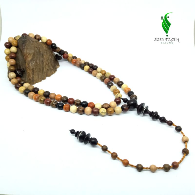 Tasbih Kombinasi 22 Kayu Langka Bertuah Nusantara Super Size 8mm, Tasbih Muslim 99 Butir Antik