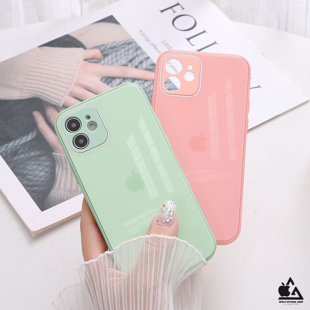 Premium Glass Case iPhone 13 PRO MAX Mini 12 PRO MAX 11 PRO XR XS 7 7+ 8 8+ SE 2 With LOGO TEMPERED SOFTCASE KOREAN SILIKON Candy Mewah