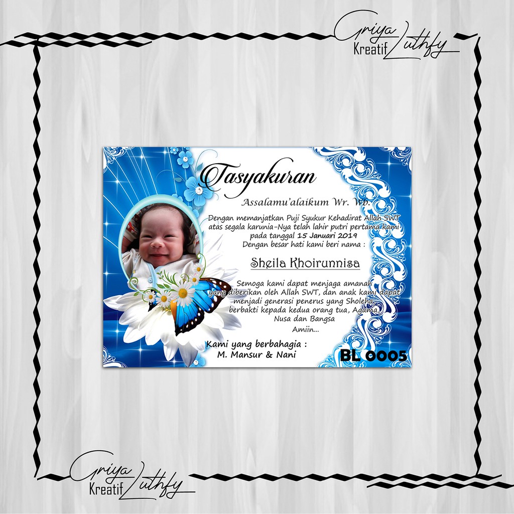 

Kartu Tasyakuran Kelahiran - Aqiqah - Selapanan BL 0005