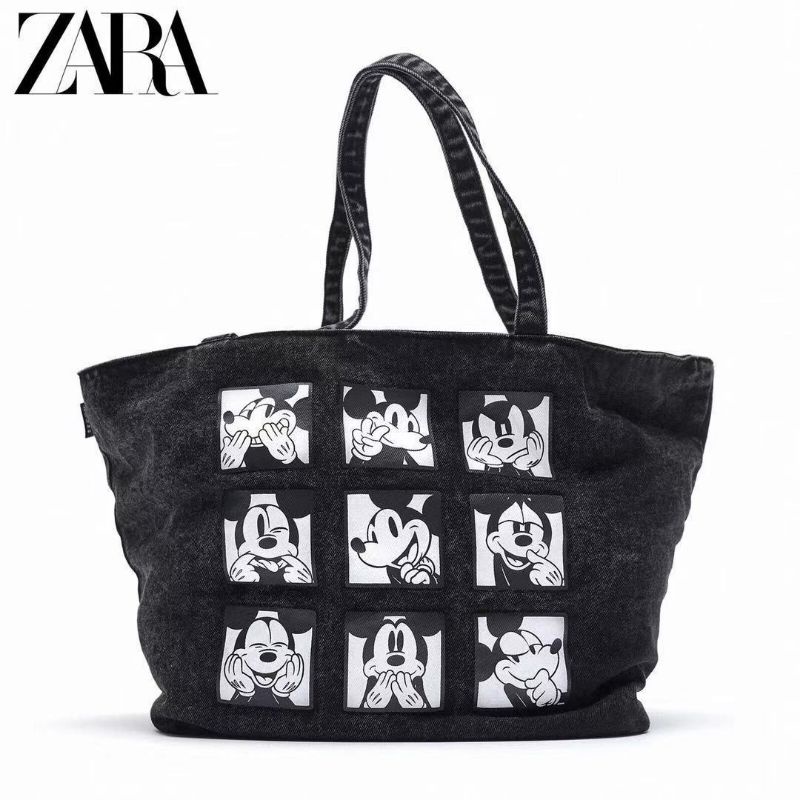 Zara Mickey Disney Tote Bag - Black - Canvas - Import