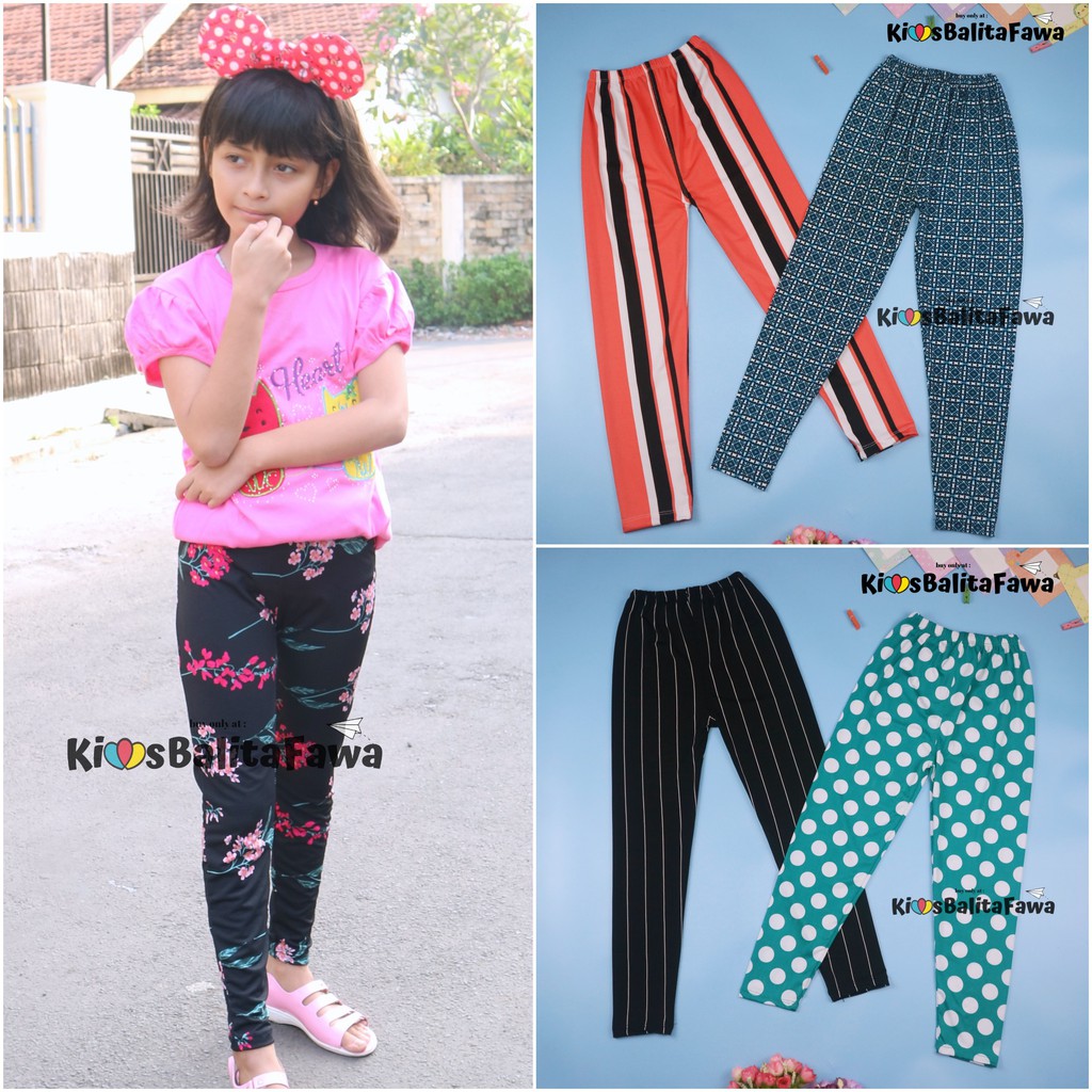 Legging Carlissa Anak 12-15 Tahun Remaja Tanggung / Celana Panjang Leging Perempuan Salur Murah Adem