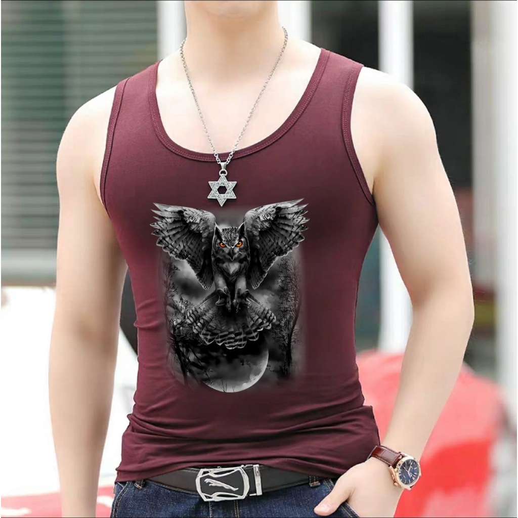 POLILE - SINGLET MOTIF BURUNG HANTU / kaos dalam pria / singlet olahraga / singlet santai / terbaru / terlaris / termurah