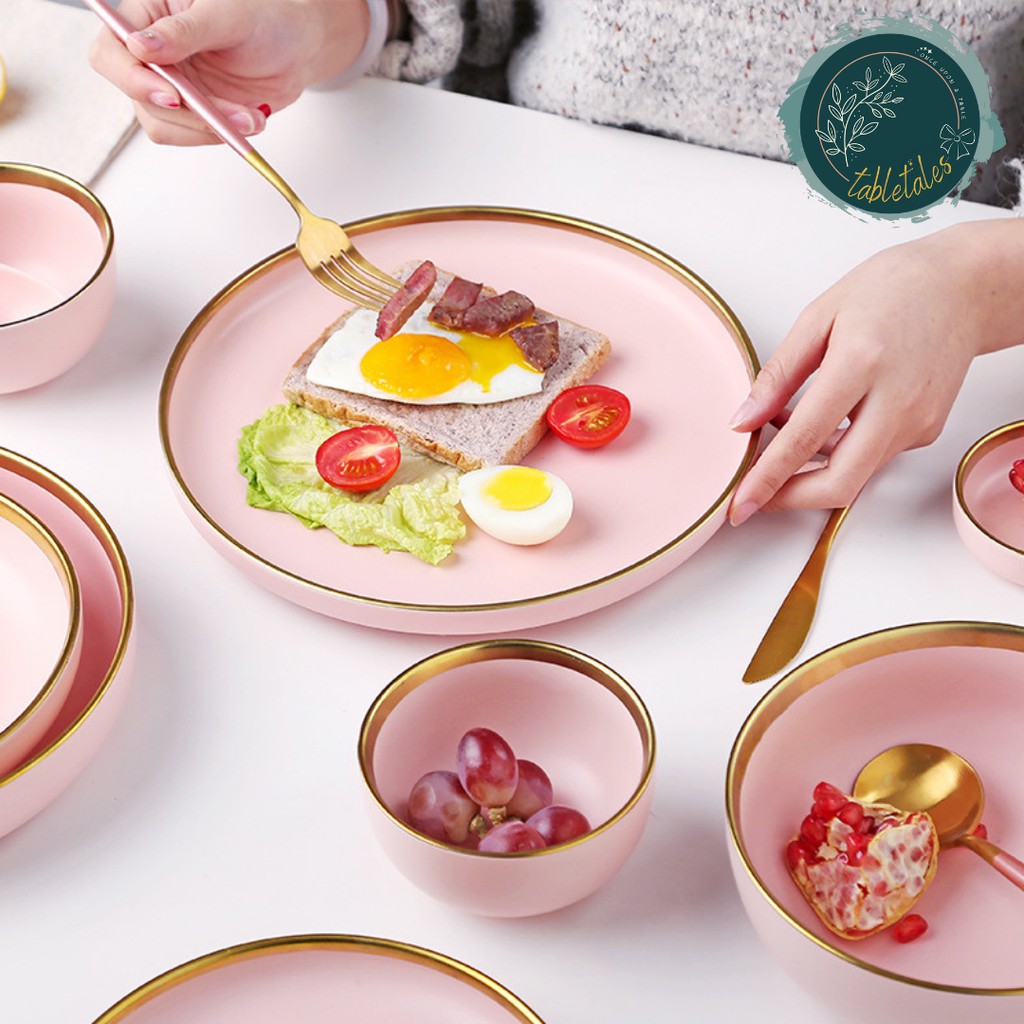 Piring Makan Keramik Pink / Premium Dinner Plate Matte Doff Pink / Deep Plate Dinner Plate