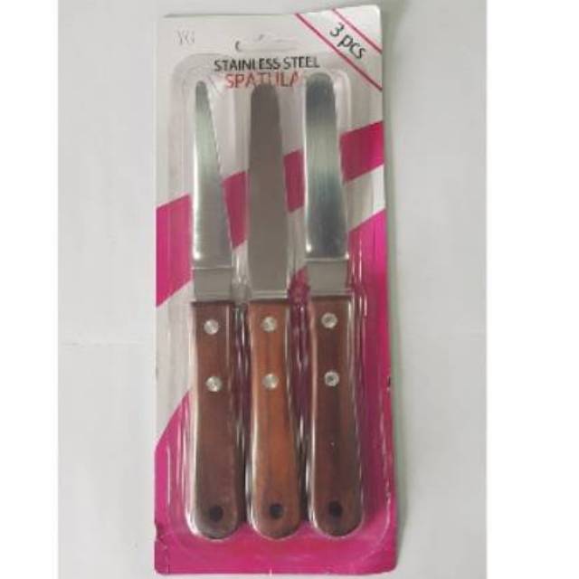 set 3 spatula pisau dekor kue stainless scrapper pengoles cake poles buttercream