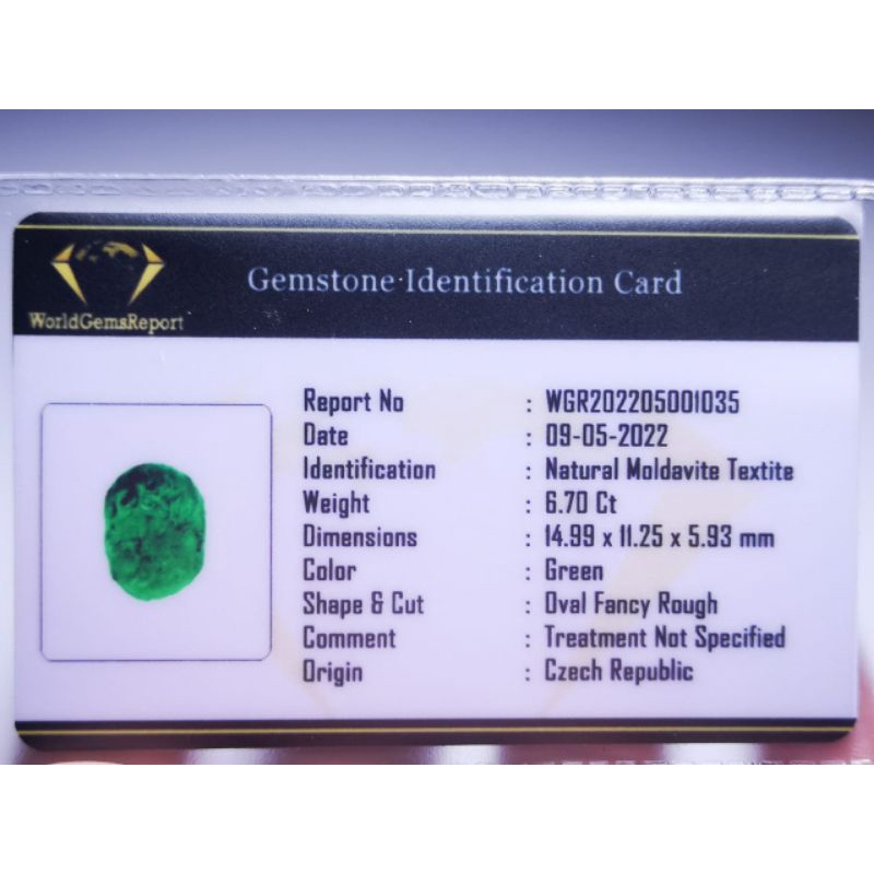 NATURAL GREEN MOLDAVITE METEOR HIJAU ANTIK JUMBO MEMO WGR GEMS LAB