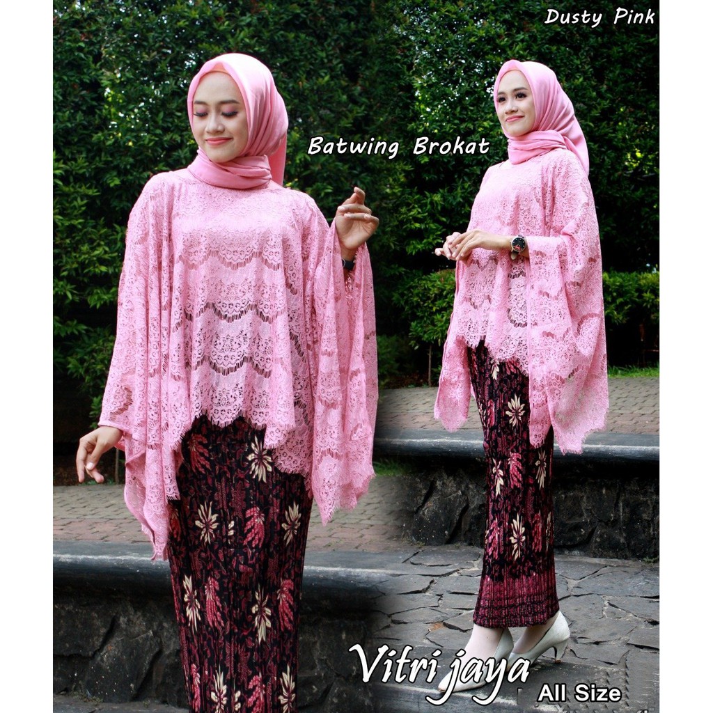 SB Collection Stelan Kebaya Desi Brukat Batwing Kalong Dan Rok Plisket Maxi Jumbo Batik Wanita