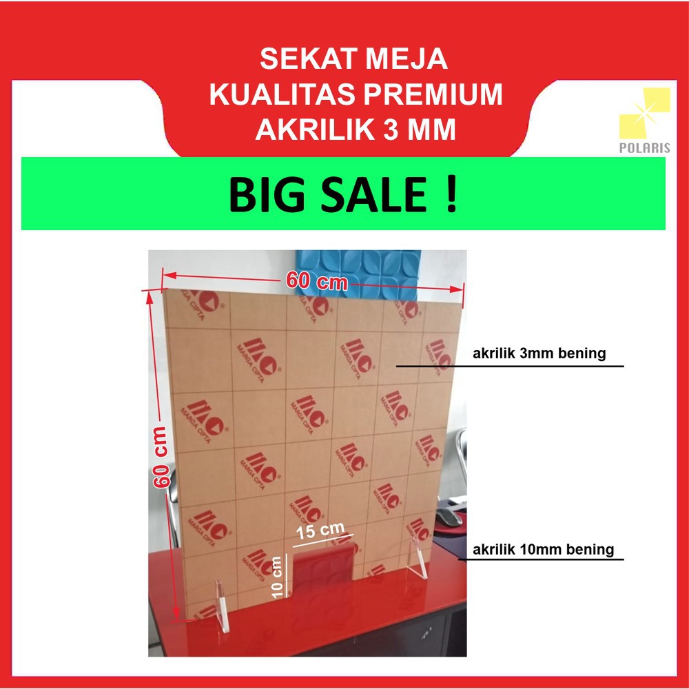 SEKAT/PARTISI/PEMBATAS MEJA AKRILIK ACRYLIC KASIR 3 MM