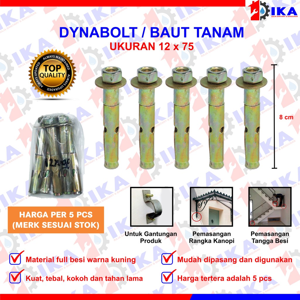 Dinabol (HARGA 1SET ISI 5BUAH PALING MURAH ) / dynabolt / Baut Tembok Ukuran Komplit Harga Per 5 pcs
