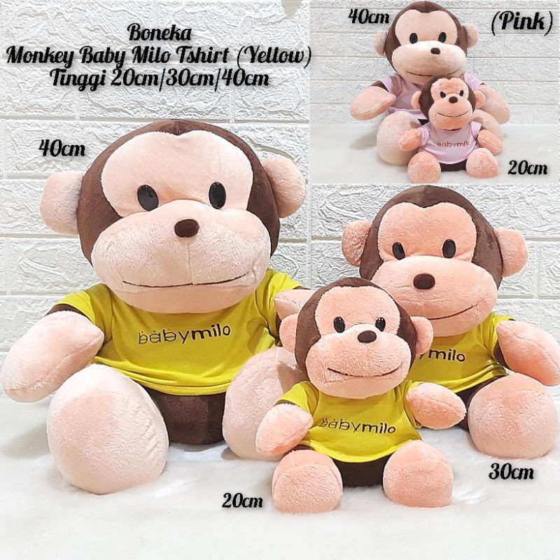Boneka Monkey Baby Milo Tshirt Tinggi 20cm Dan 30cm Boneka Monkey Baby Milo Tshirt Tinggi 20cm Dan 30cm
