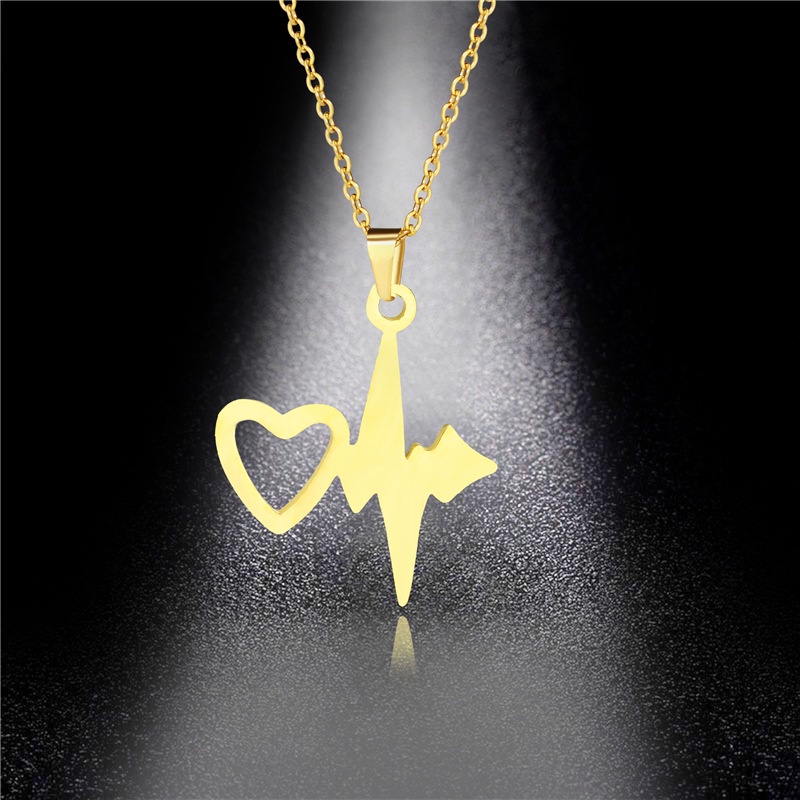 Pribadi emas stainless steel berbentuk hati kalung Eropa dan Amerika EKG kalung berbentuk hati liont