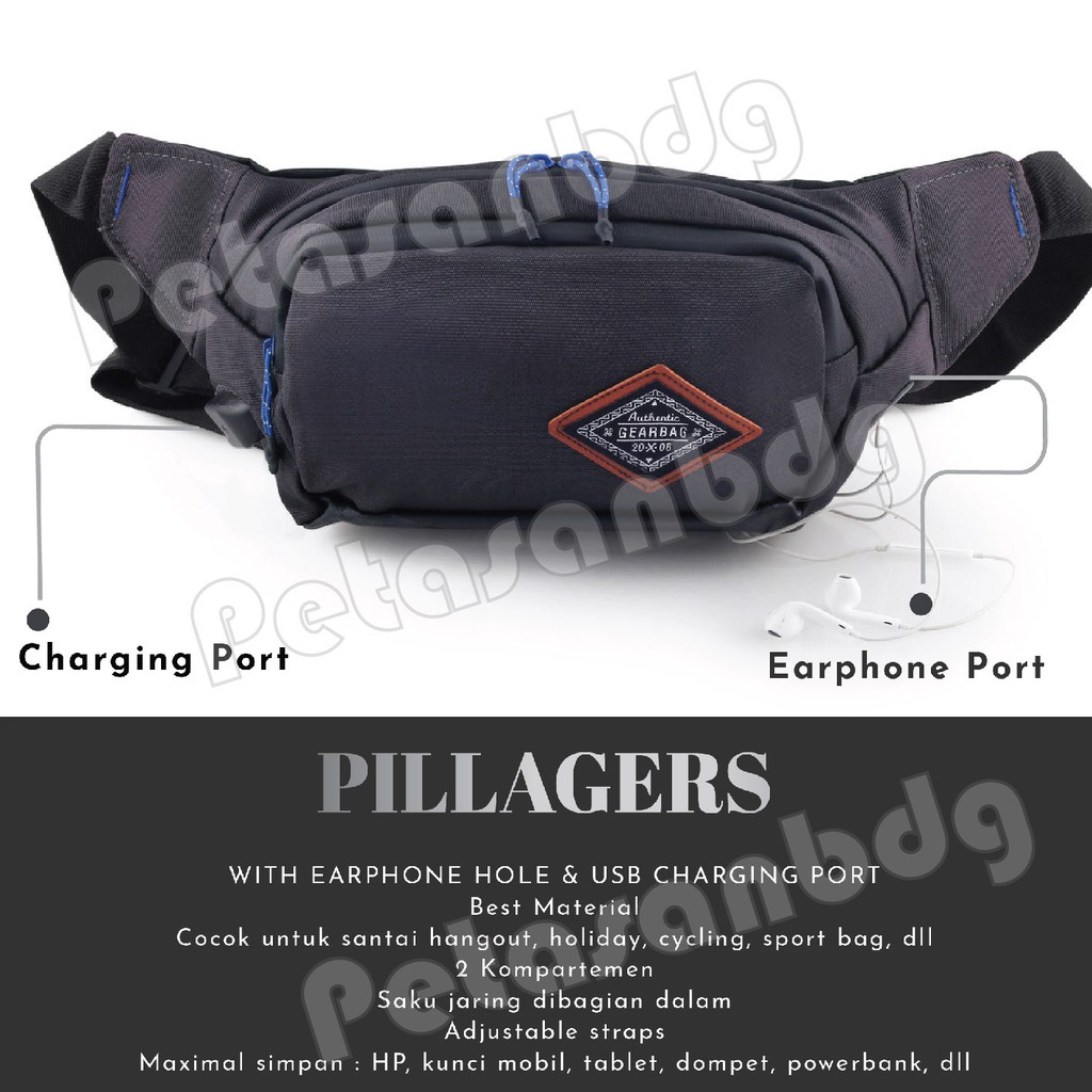 PTS - Tas Selempang Pria / Wanita Waistbag Gear Bag 13108 GERS PORT + FREE USB EXTENTIONS CABLE