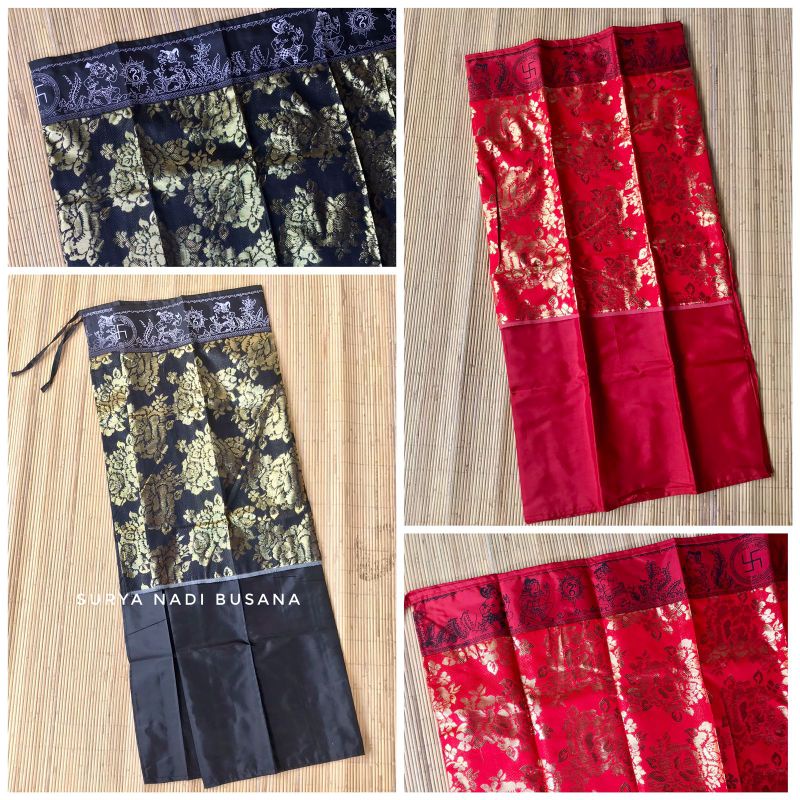 Wastra Pelinggih Singapore Bali Merah dan Hitam satu meter | Wastra Sabuk Wayang | Kain Singapore Mu