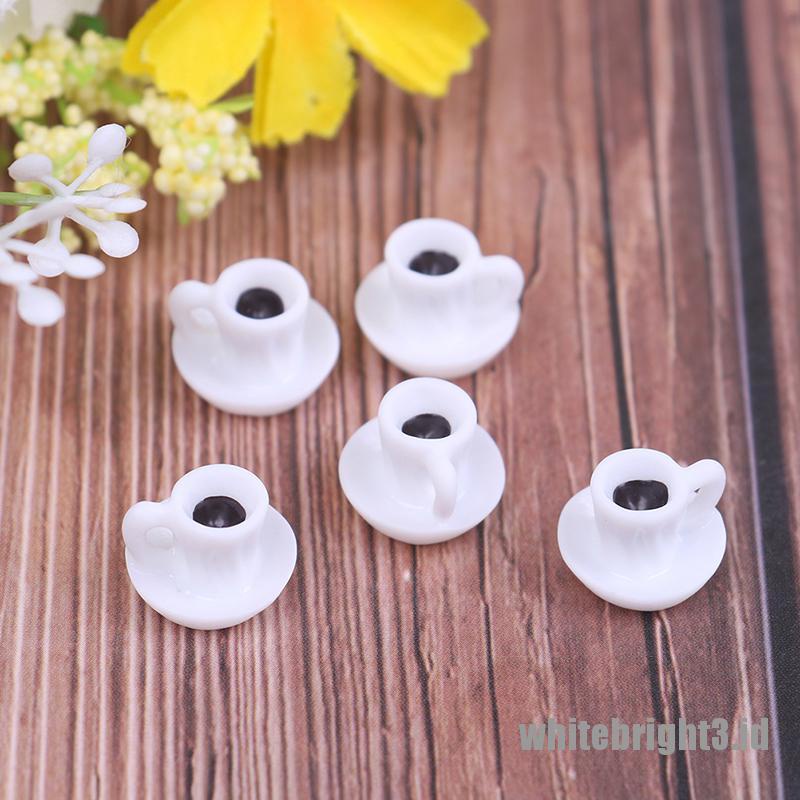 (white3) 5pcs Miniatur Cangkir Kopi Untuk Dekorasi Rumah Boneka