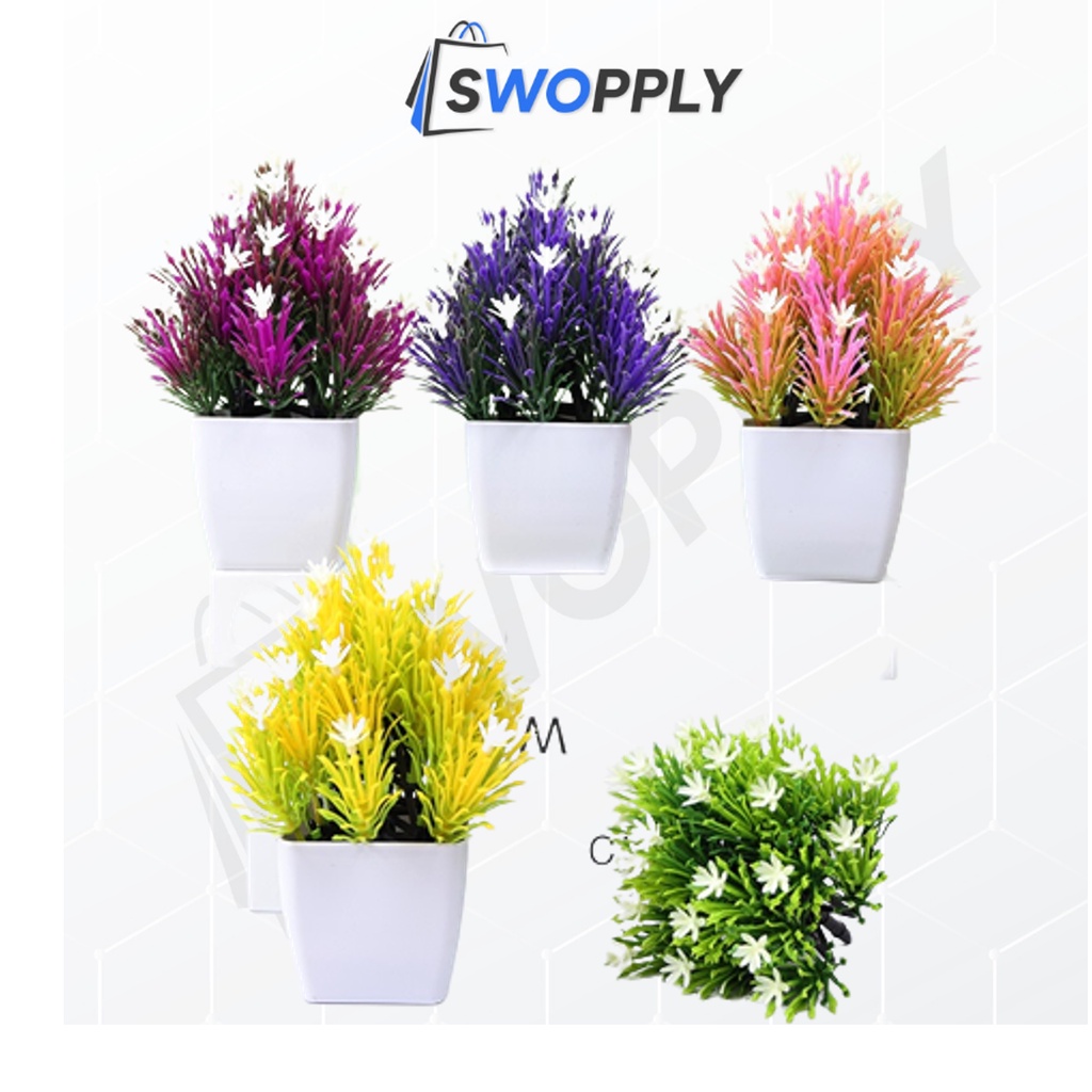 Swopply  PT60 Pot Tanaman Hias Bunga Melati Plastik Ornamen Pot Bongsai Artificial Flower Decoration