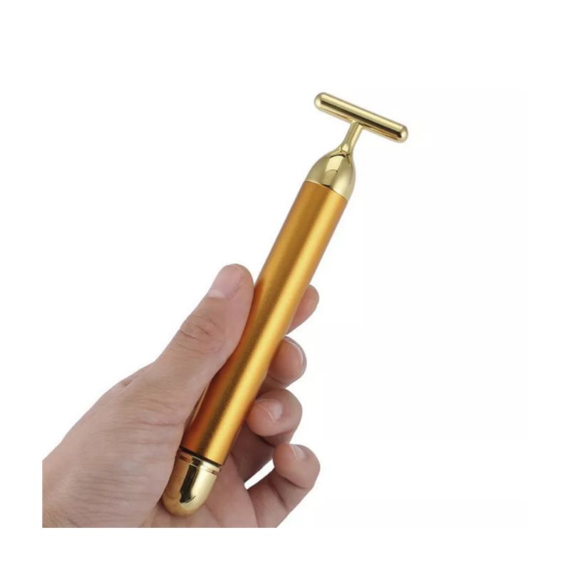 Alat Pijat Wajah 24K Gold Energy BEAUTY BAR / Mengencangkan Kulit / Penirus Wajah / Penghilang Kerutan Mata / Slimming Face Gold Vibration Facial Beauty Roller Massager Tightening Wrinkle