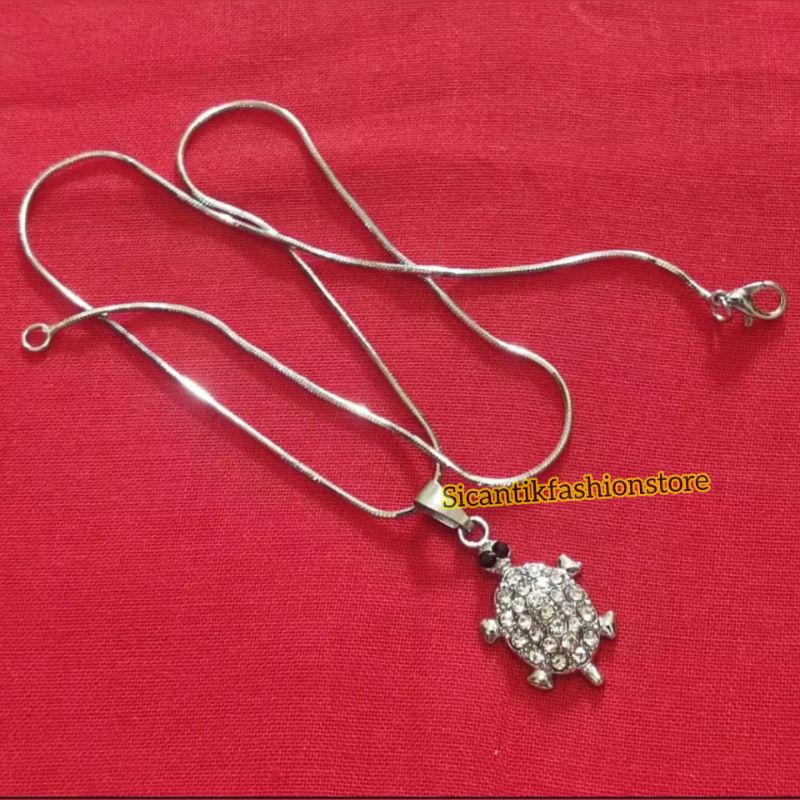 Kalung titanium plus liontin silver Fashion pria wanita terlaris anti Karat tidak luntur murah Bagus