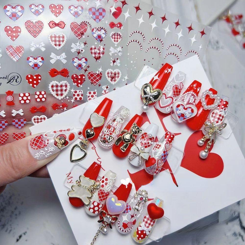 AUGUSTINA Agustin 5D Kuku Terukir Decals Merah Trendi Kuku Kecantikan Nail Art Dekorasi Salon Kuku Manicuring Stiker