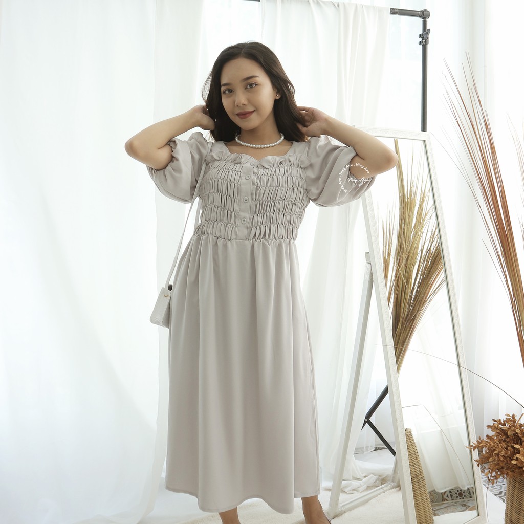 Mama Hamil Gwen Dress Wanita Hamil Menyusui Murah Modern Casual Dress Katun - DRO 209-GREY