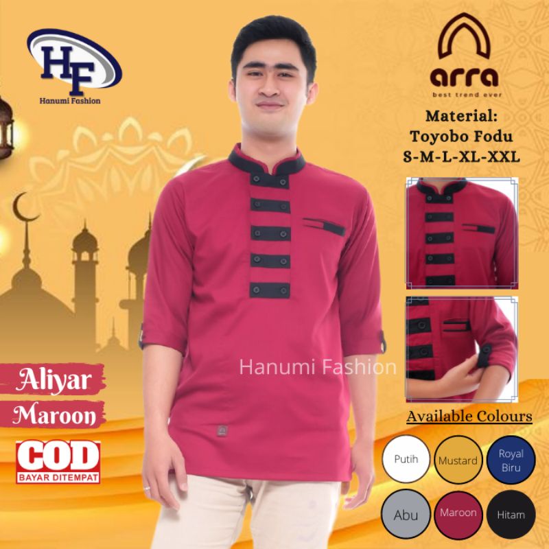 Pakaian Fashion Baju Koko Kokoh Arra Aliyar Muslim Gamis Pria Cowok Cowo Laki Laki Peria Dewasa Polo