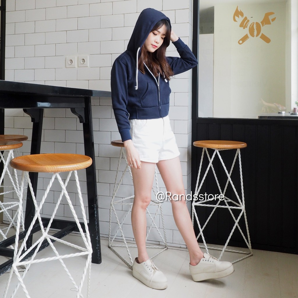 JAKET HOODIE CROP ZIPPER BIRU DONGKER SIZE S - M / UNISEX / PRIA DAN WANITA / SWEATER POLOS
