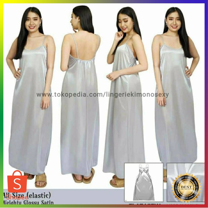 Terbaru baju tidur seksi wanita dewasa tanktop dress baju rumah silver satin piyama1492