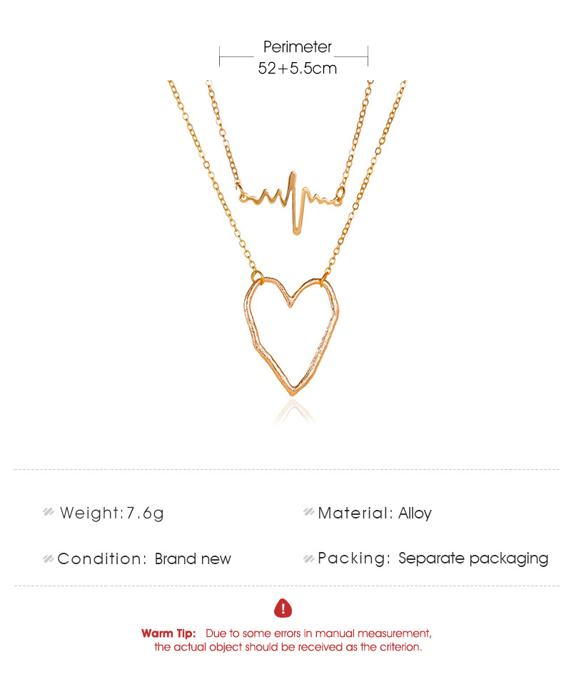 Fashion Kalung Hati Ganda Rantai Klavikula Logam EKG Yang Dipersonalisasi Hari Valentine Cinta Fashion Wanita Perhiasan