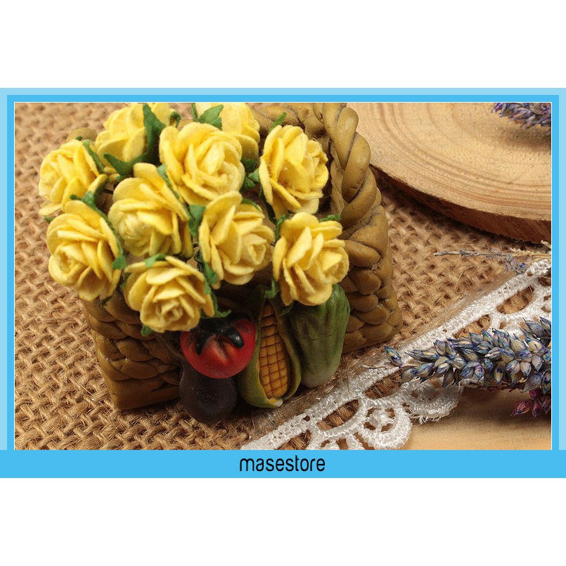 5 Tangkai Bunga Kertas Mawar Kuning 1,5 cm BK-07 Masestore Craft