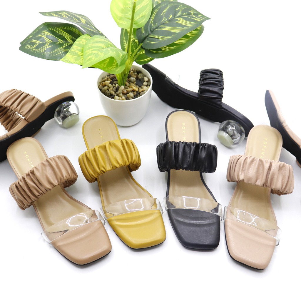 SBM STORE│NINDIE Sandal Heel Kerut Hak Kaca